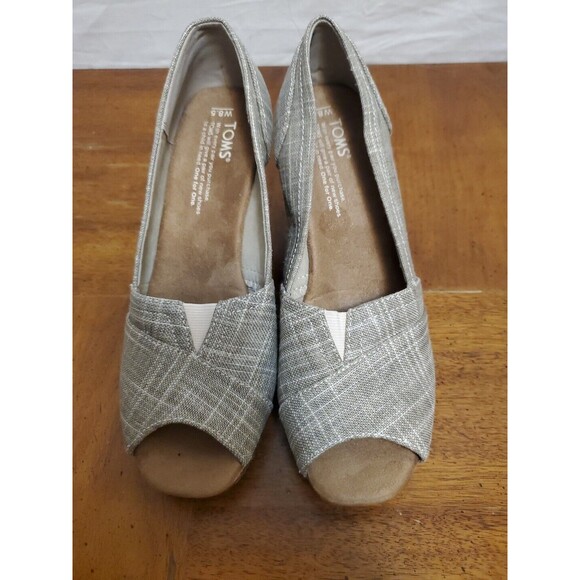 Toms Emma Cork Wedge Heel Open Toe Shoes Gray Top Beige Orange Red Size 8.5 W - Picture 2 of 7